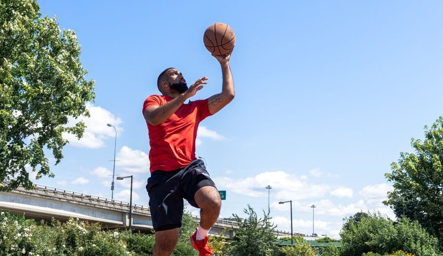 Basketball athletes in action